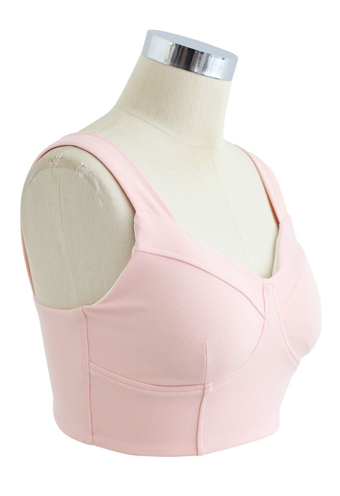 Gesäumter Sport-BH mit stoßfestem Camisole in Nude-Pink