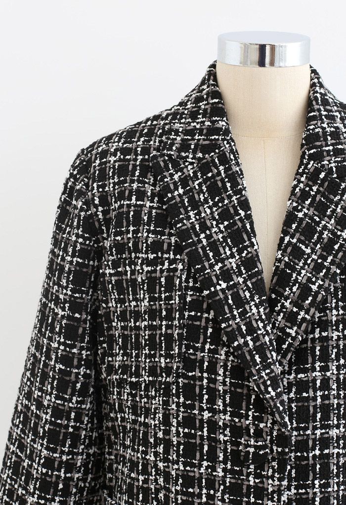 Karierter Tweed-Blazer mit aufgesetzten Taschen in Schwarz
