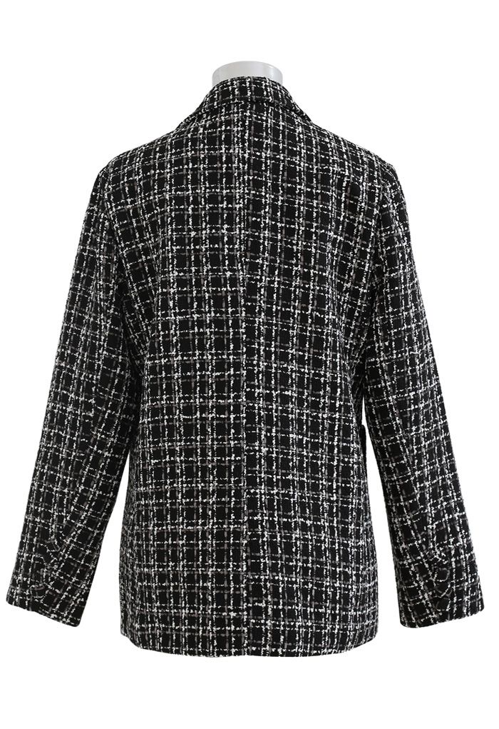 Karierter Tweed-Blazer mit aufgesetzten Taschen in Schwarz