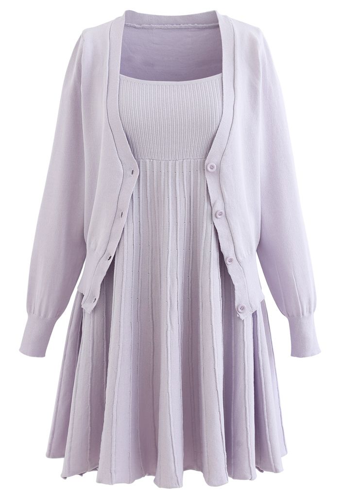 Set aus Strickjacke und Camisole-Kleid in Lavendel