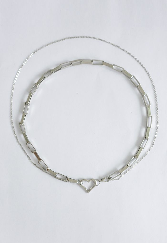 Doppellagige Halskette mit silberner Herz-Büroklammer