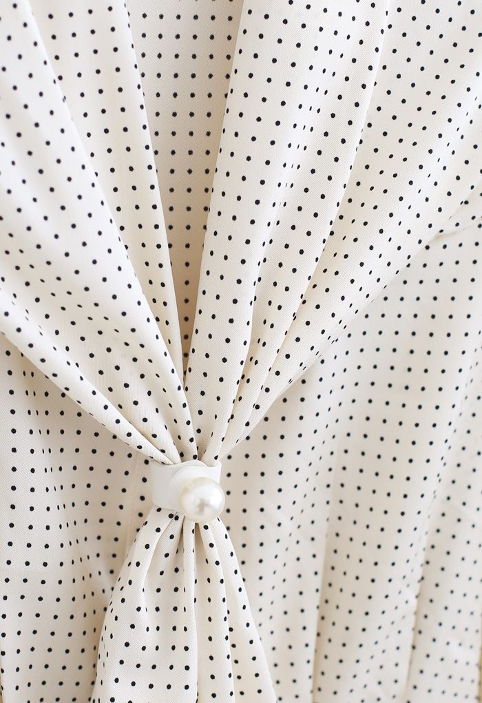 Pearl Tie Knot Polka Dots Hemd in Creme
