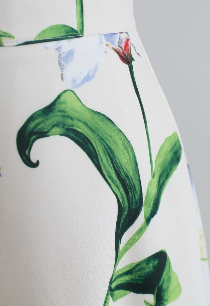 Wunderschöner A-Line Midirock mit Blumendruck in Grün