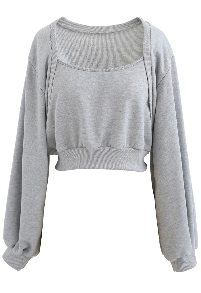 Kurzes Sweatshirt mit Puffärmeln in Grau