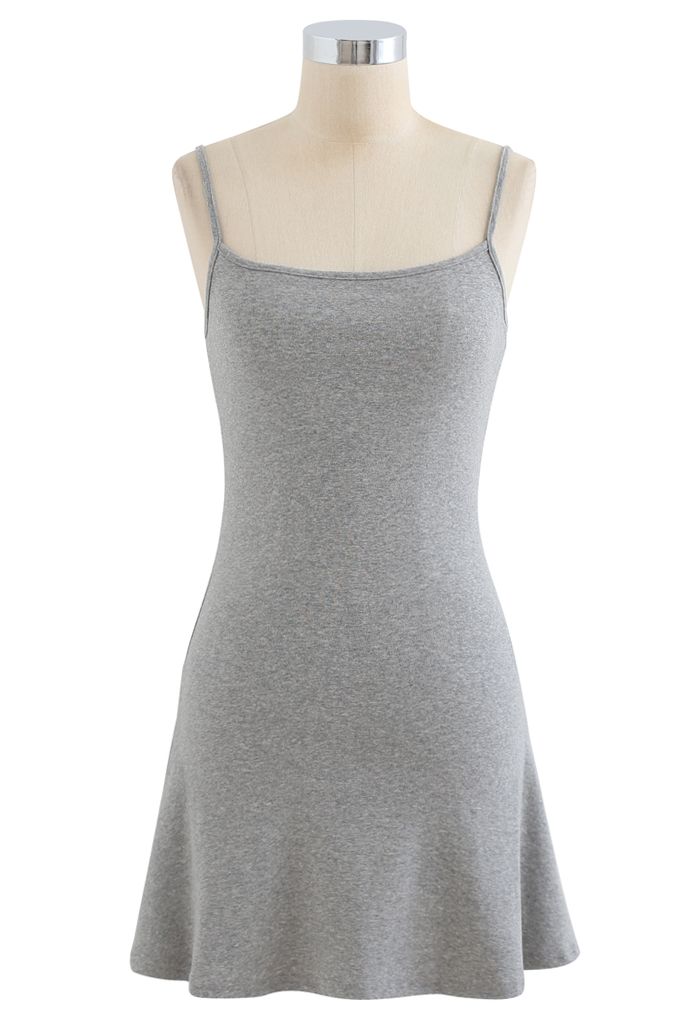 Baumwollmischung V-Ausschnitt Knopf Twinset Kleid in Grau