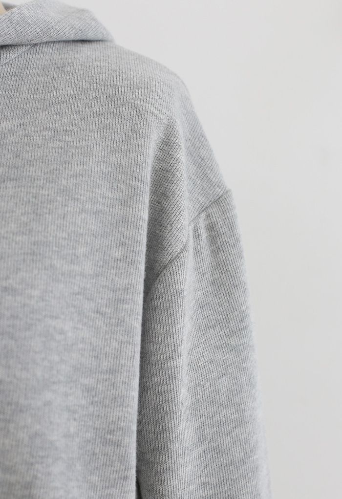 Baumwollmischung Crop Hoodie und Shorts Set in Grau