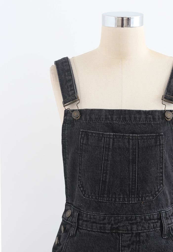 Front Slit Pinafore Jeanskleid in Rauch