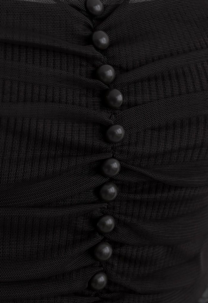 Rippenstrickkleid aus gerolltem Tüll mit quadratischem Hals und Riemen in Schwarz