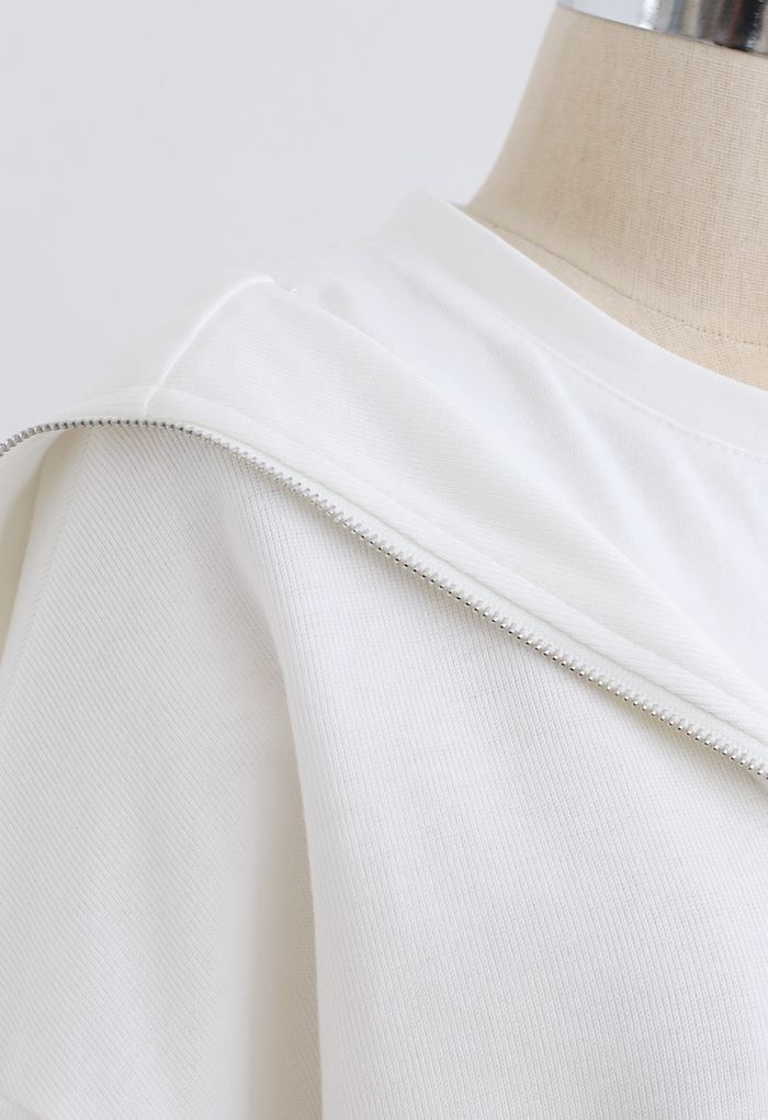 Gespleißtes Sweatshirt mit Reißverschluss vorne in Weiß