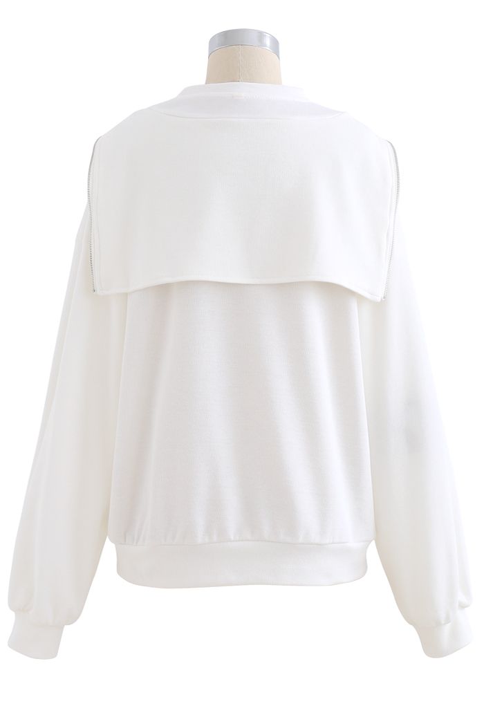 Gespleißtes Sweatshirt mit Reißverschluss vorne in Weiß