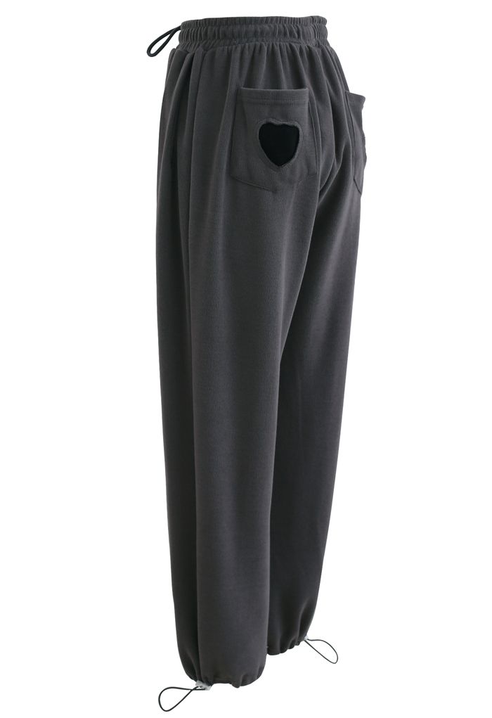 Heart Patched Pocket Drawstring Jogger in Rauch
