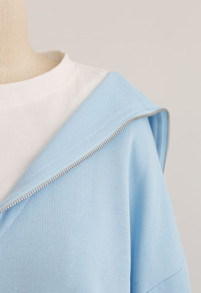 Gespleißtes Sweatshirt mit Reißverschluss vorne in Babyblau