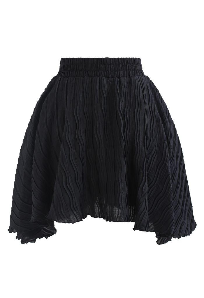 Ripple Embossed Double Layers Skorts in Schwarz