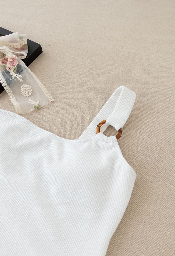 O-Ring Badeanzug mit einer Schulter in Weiß