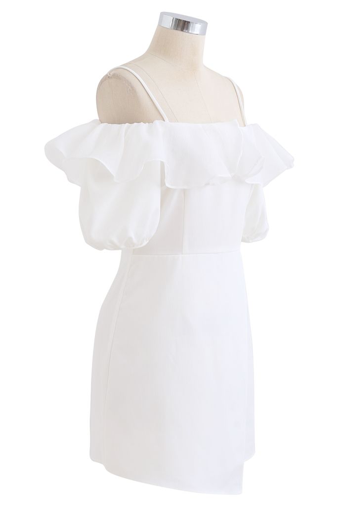 Organza Neck Cold-Shoulder Flap Kleid