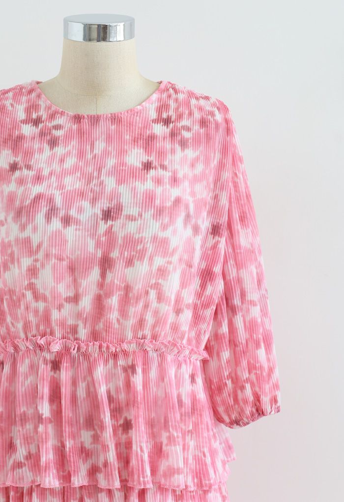 Plissee Tie-Dye Tiered Dolly Kleid in Pink