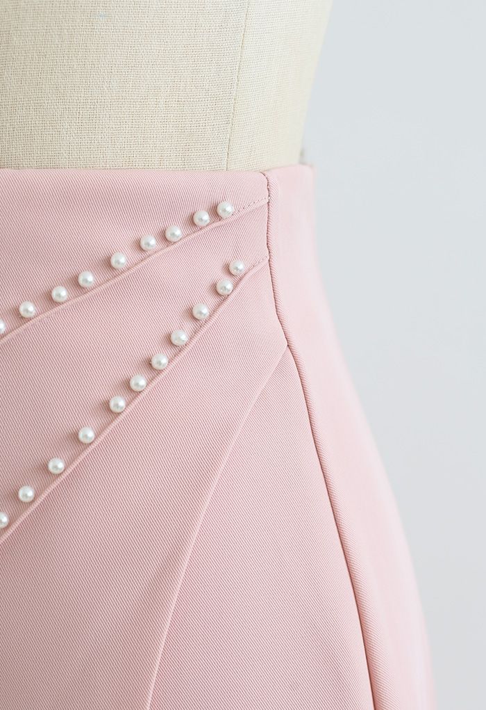 Perlen verzierter Flap Minirock in Pink