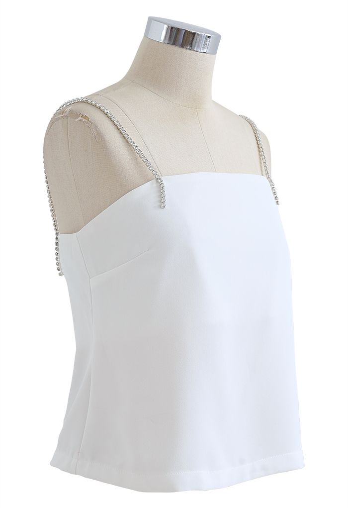 Kristall Riemen Cami Trägershirt in Weiß
