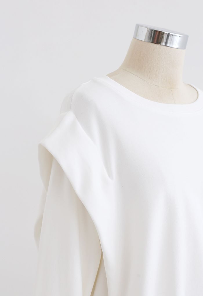 Verstellbares übergroßes Crop-Sweatshirt in Weiß