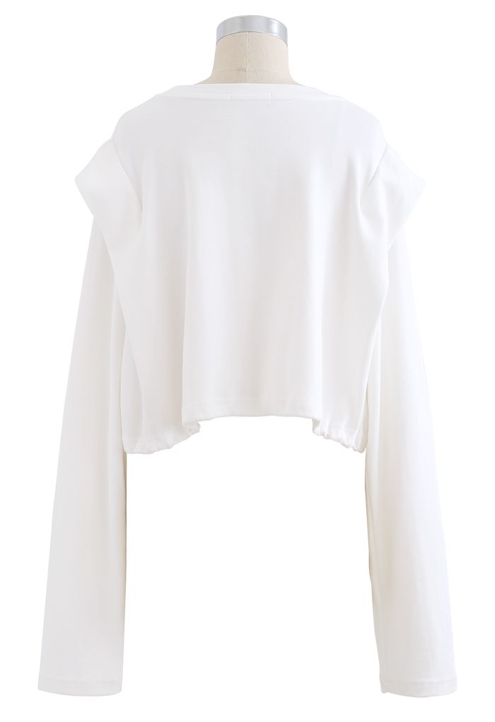 Verstellbares übergroßes Crop-Sweatshirt in Weiß
