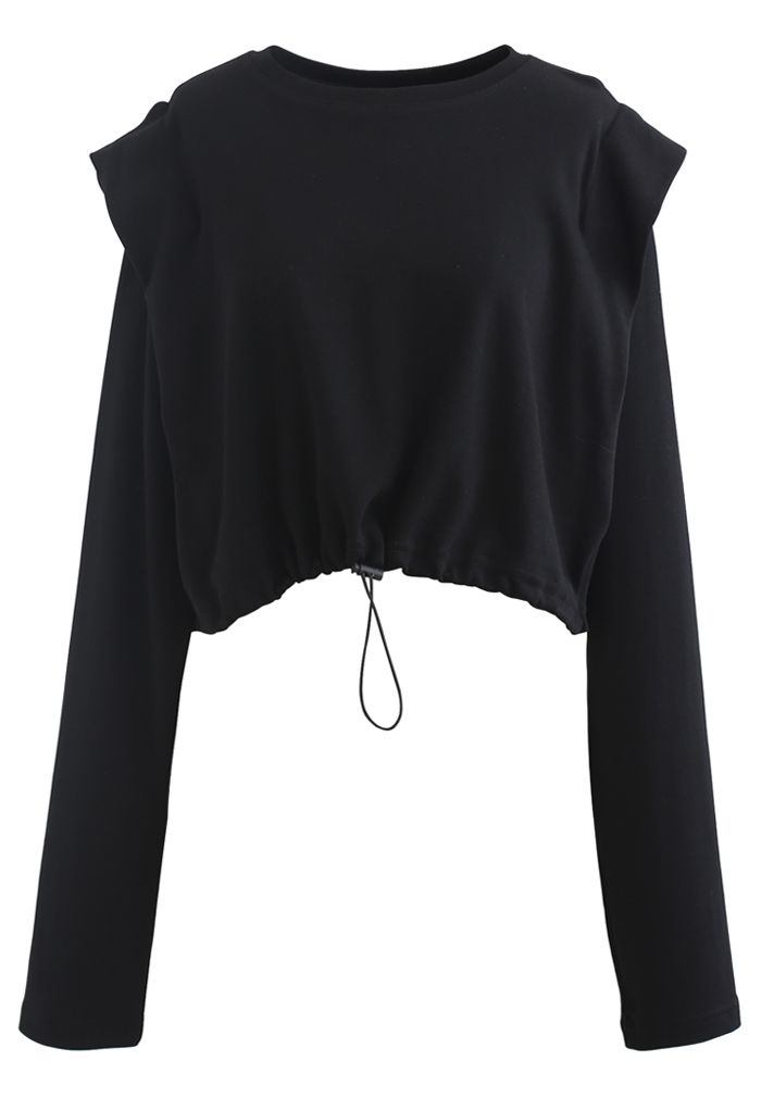 Verstellbares übergroßes Crop-Sweatshirt in Schwarz