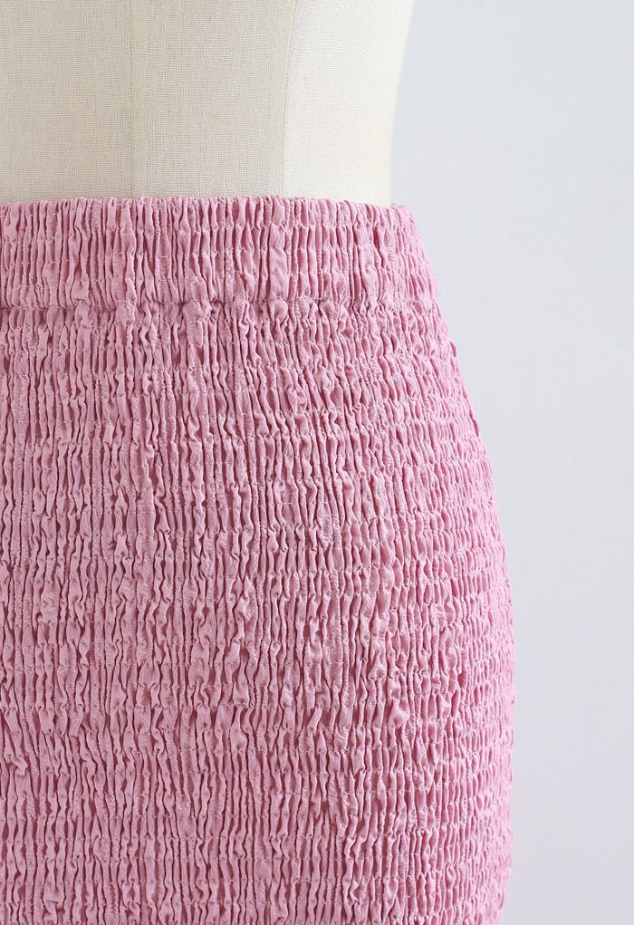 Rüschensaum Full Shirring Pencil Rock in Pink