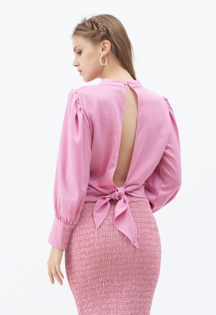 Geknotete Taille Open Back Crop Top in Pink