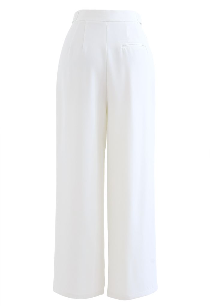 Buttoned Waist Straight Leg Pants in Weiß