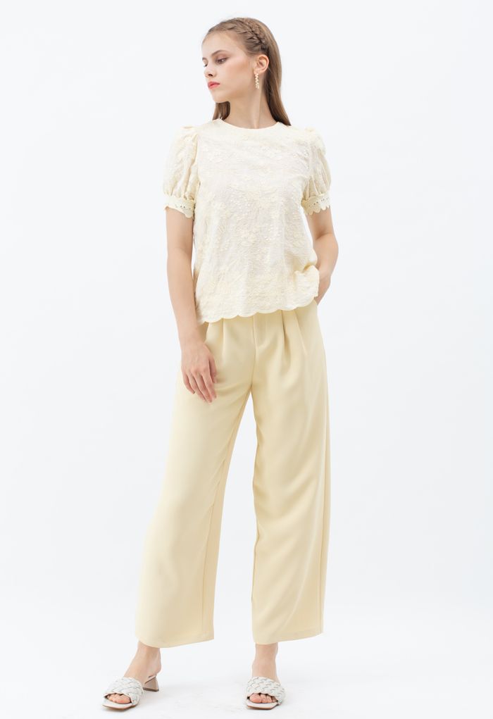 Buttoned Waist Straight Leg Pants in Gelb