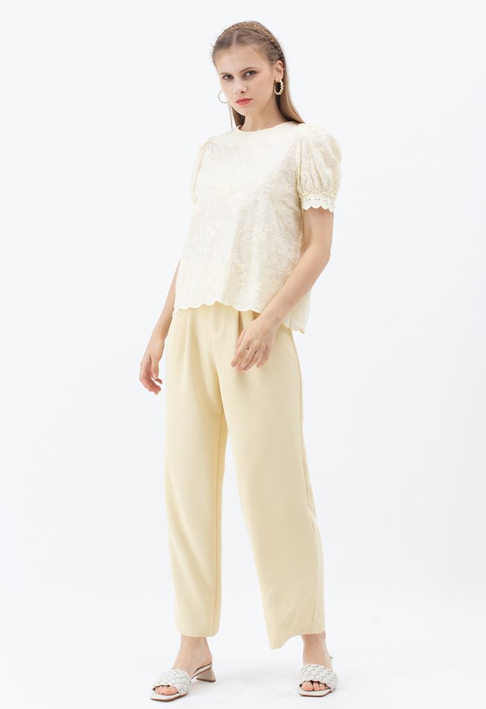 Buttoned Waist Straight Leg Pants in Gelb