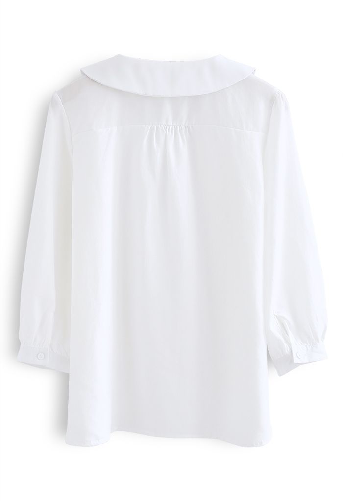 Dreiviertel-Ärmel-Hemd mit Knöpfen in Weiß