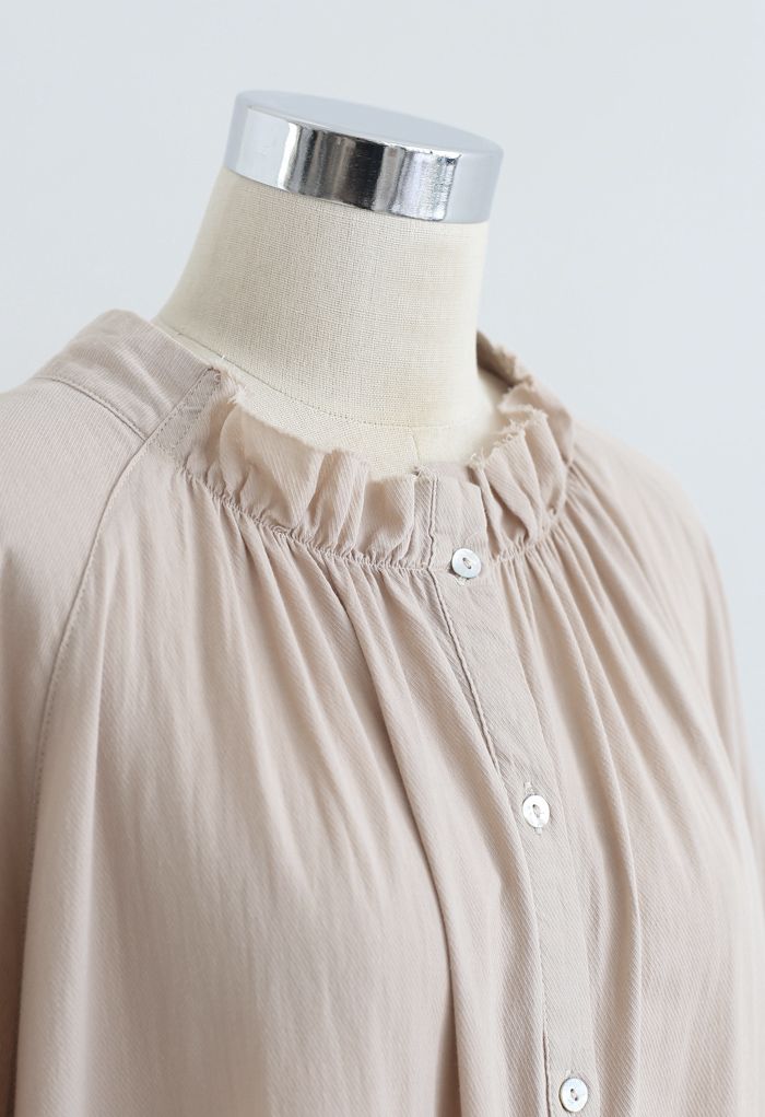 Breezy Bubble Sleeve Longline Shirt Kleid in Hellbraun