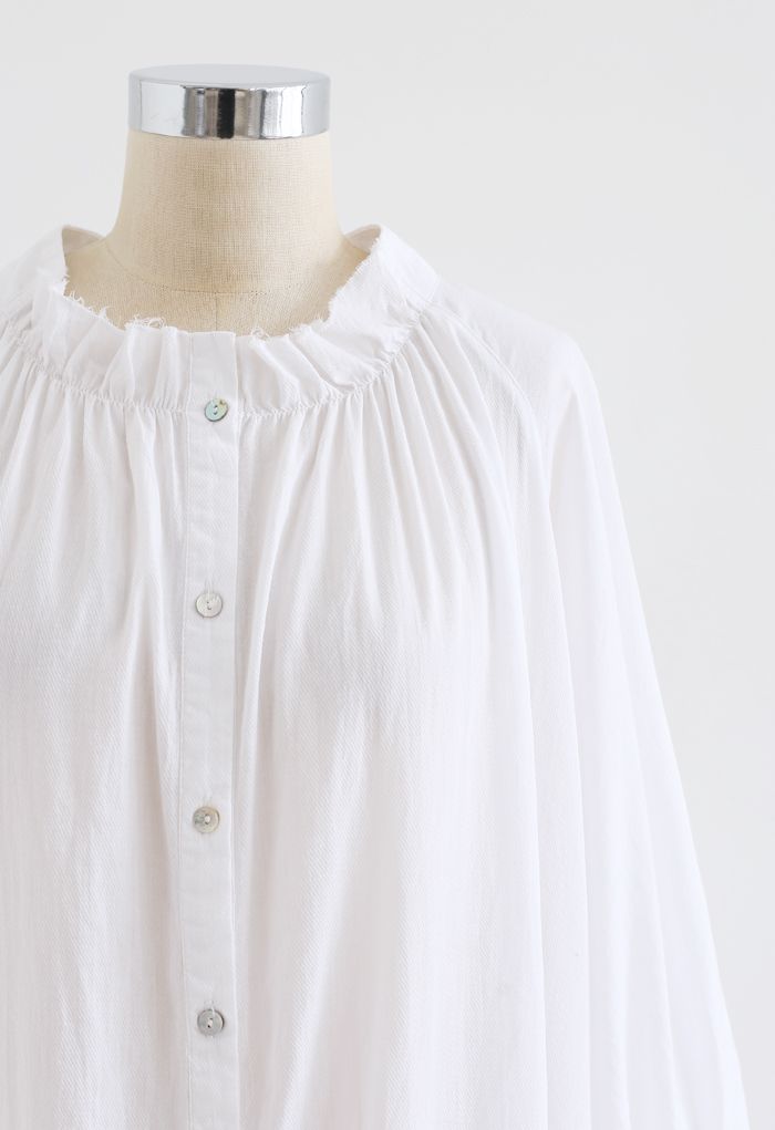 Breezy Bubble Sleeve Longline Shirt Kleid in Weiß