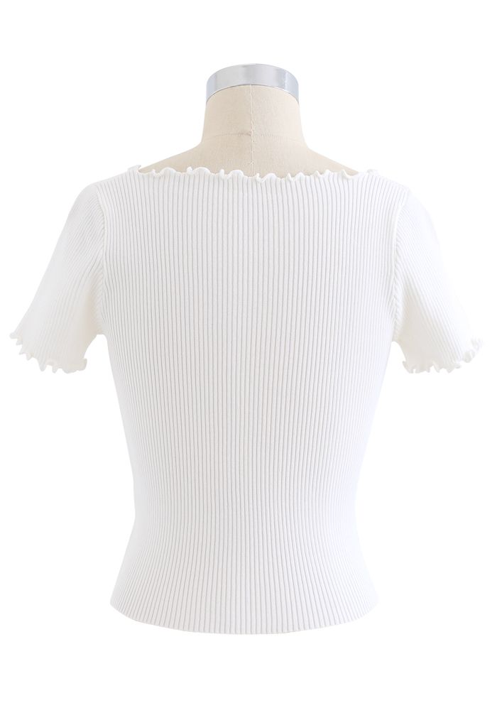 Lace-Up Crop Knit Top mit Kopfsalat in Weiß