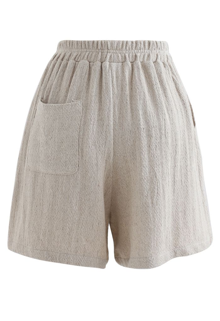 Elastische Taillentaschen Baumwoll Leinen Shorts in Sand