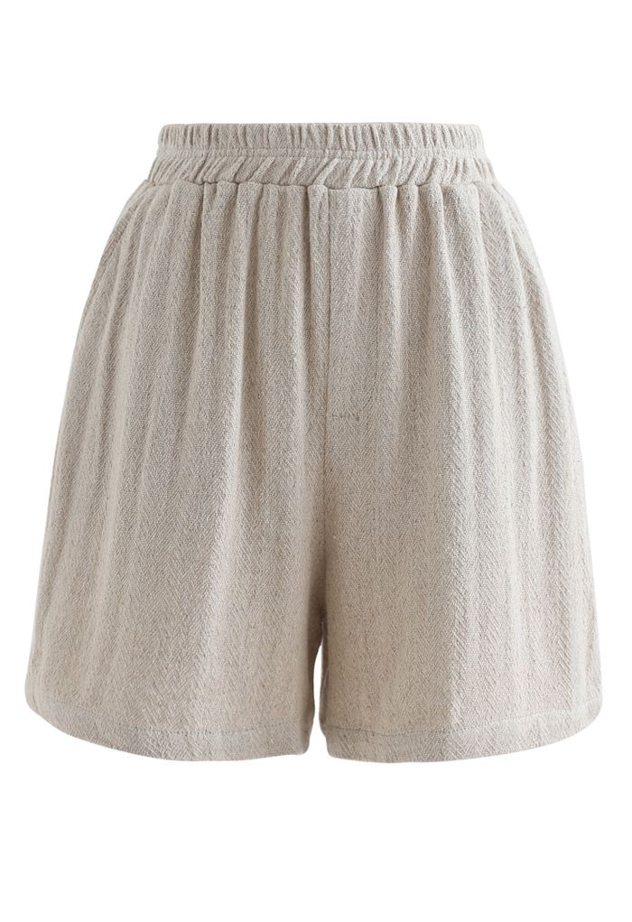 Elastische Taillentaschen Baumwoll Leinen Shorts in Sand