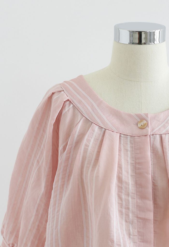 Gestreiftes Button-Down-Crop-Shirt in Pink