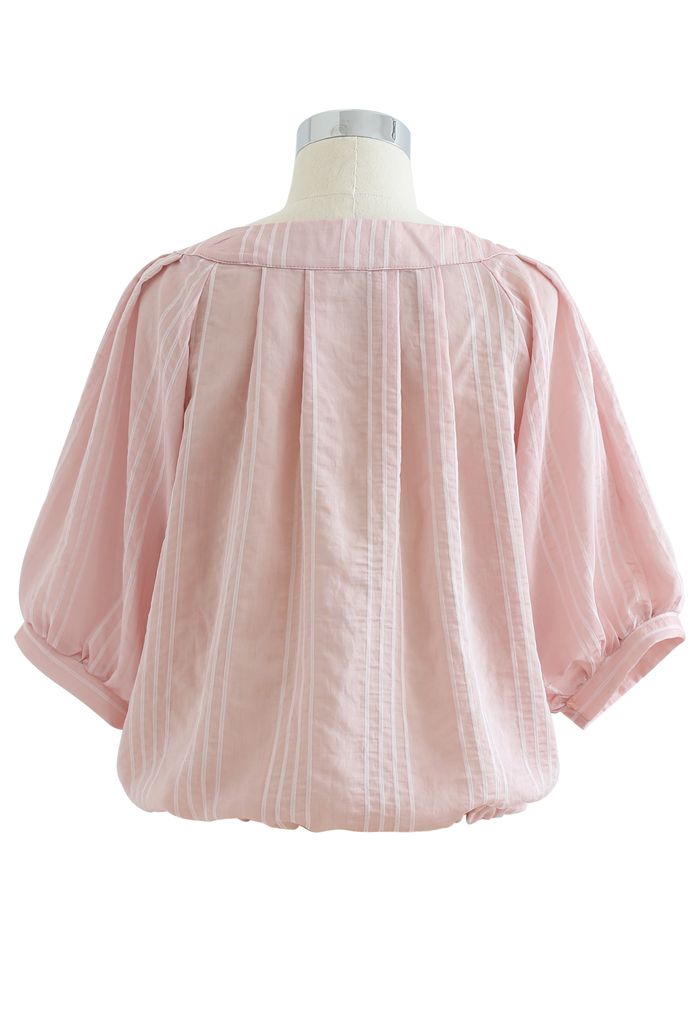 Gestreiftes Button-Down-Crop-Shirt in Pink