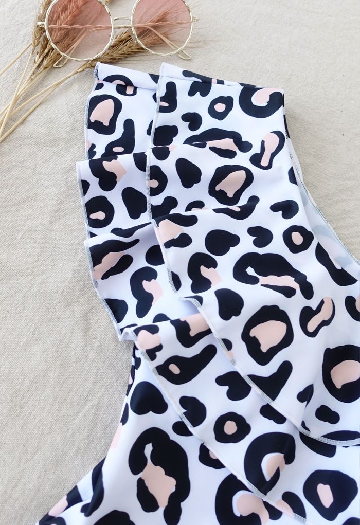 Abgestufte Schulter Leopardenmuster Bikini Set für Mama & Kinder
