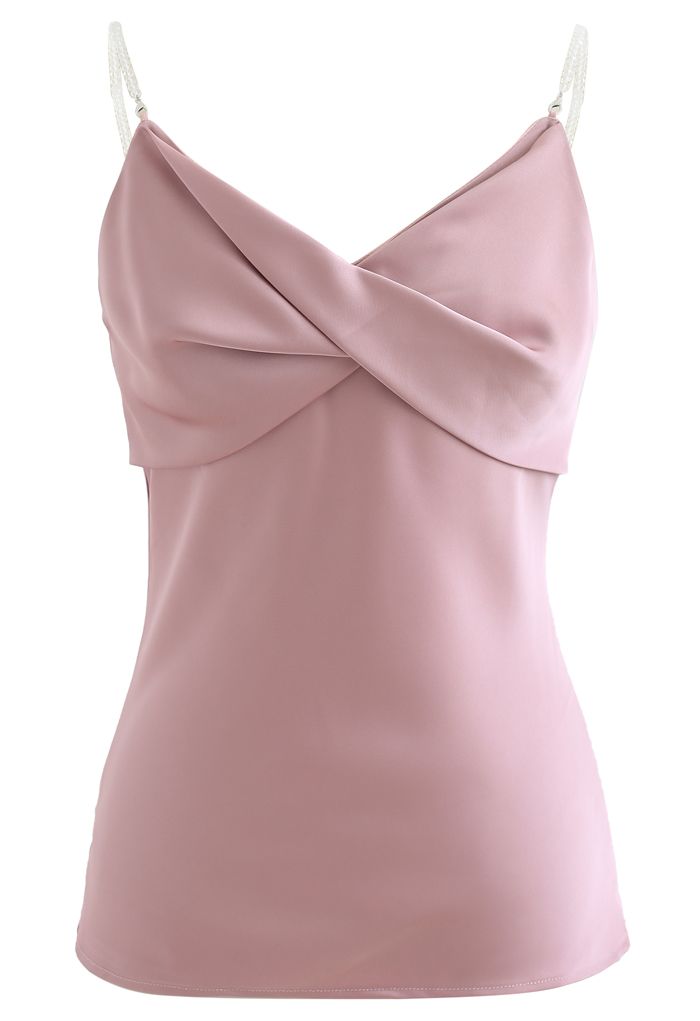 Crystal Straps Twist Bust Cami Trägershirt in Pink