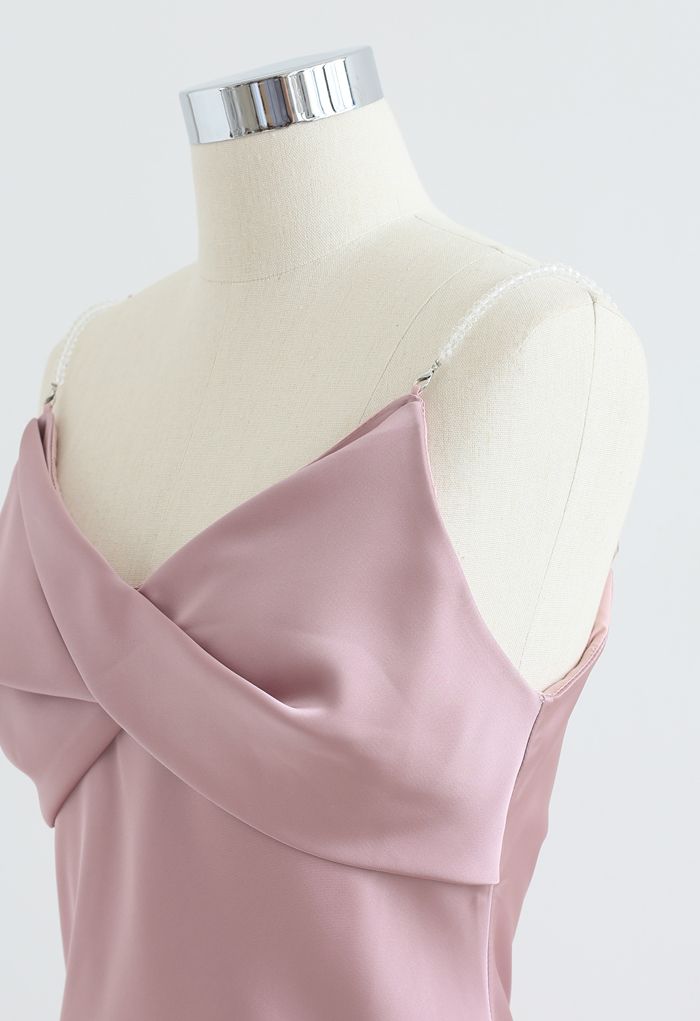Crystal Straps Twist Bust Cami Trägershirt in Pink