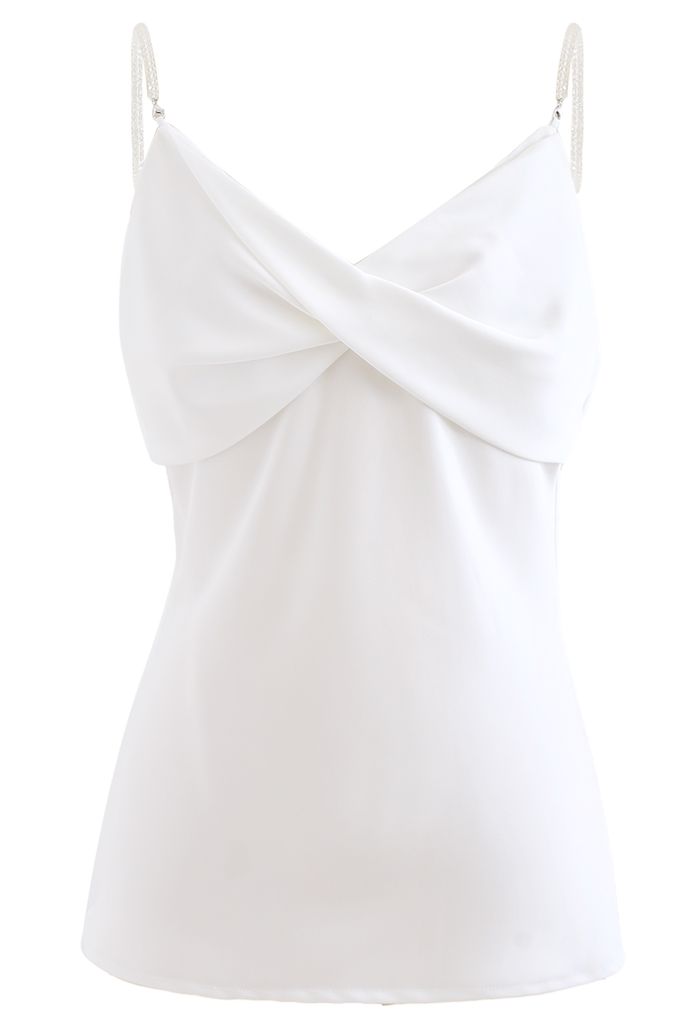 Crystal Straps Twist Bust Cami Trägershirt in Weiß