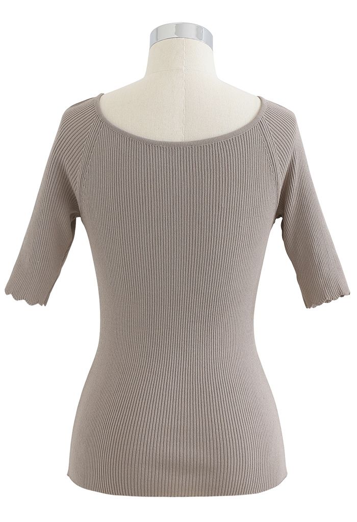 Sweetheart Neck Fitted Strickoberteil in Taupe