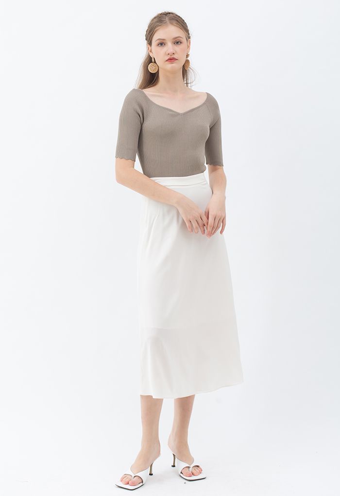 Basic Smooth A-Line Midirock in Creme