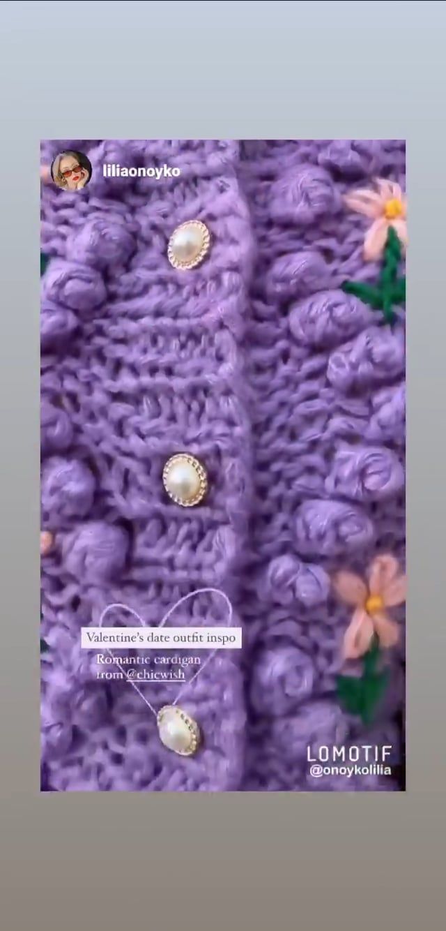 Stitch Floral Diamond Pom-Pom handgestrickte Strickjacke in Lila