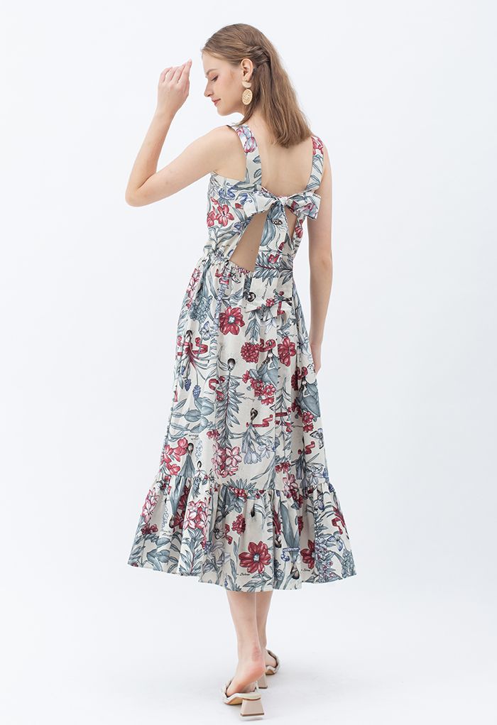 Natürliches Kleid aus Leinenmischung mit Narzissen-Print