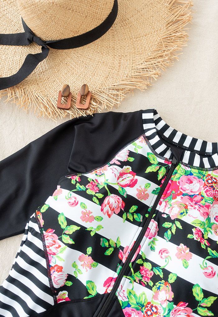 Langarm-Surfanzug mit Blumendruck und Reißverschluss vorne