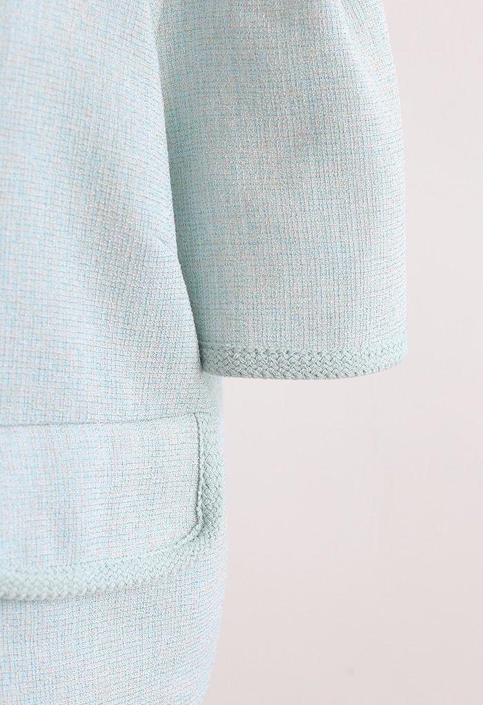 Tweed-Blazer mit Perlmuttknöpfen in Mint