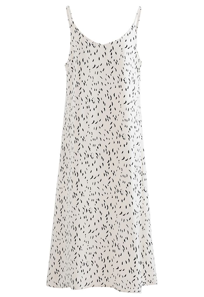 Falling Spotted Cami-Kleid mit V-Ausschnitt in Elfenbein