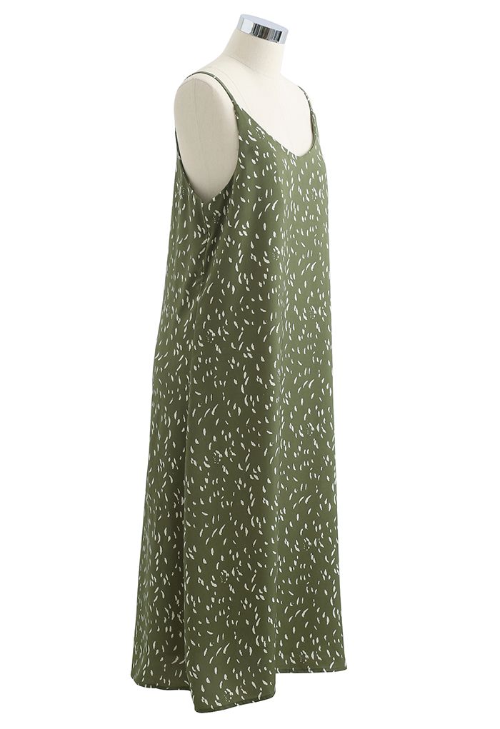 Falling Spotted Cami-Kleid mit V-Ausschnitt in Grün